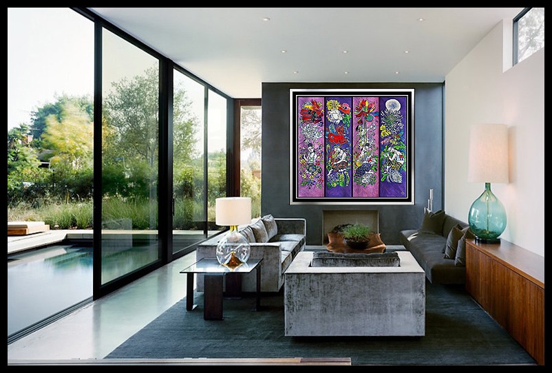 JIANG TieFENG Original Signed Serigraph on Canvas 4 PIECE SUITE art painting oil