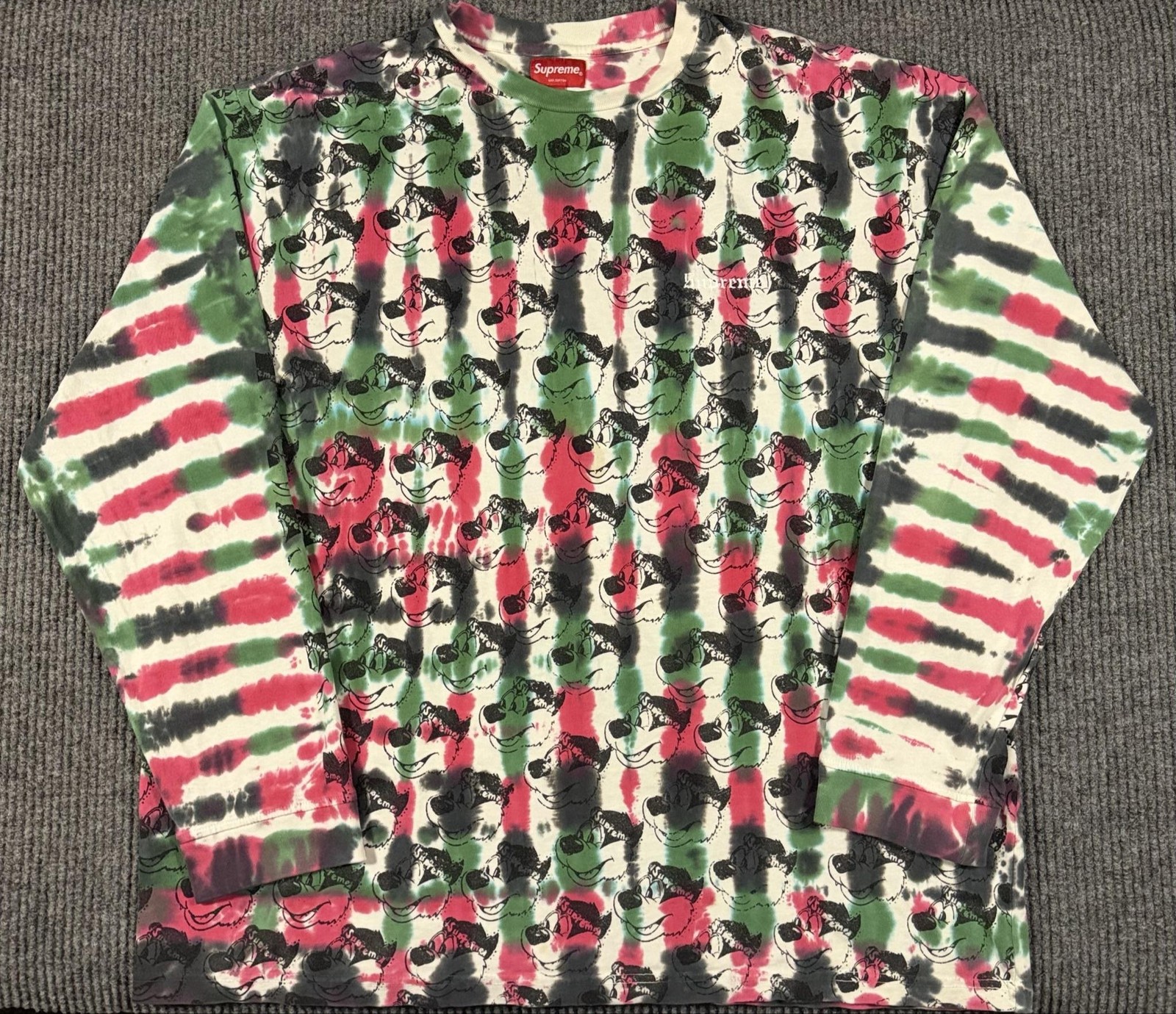 Supreme Shirt Mens XL Tie Dye Bear All Over Print Long Sleeve Multicolor Cartoon