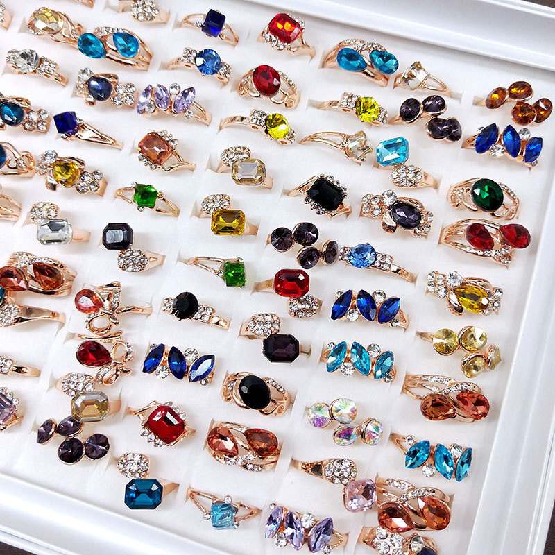 5-100pc Wholesale Lot Mixed Color Women Faux Gem Stone Color Rings Party Jewelry