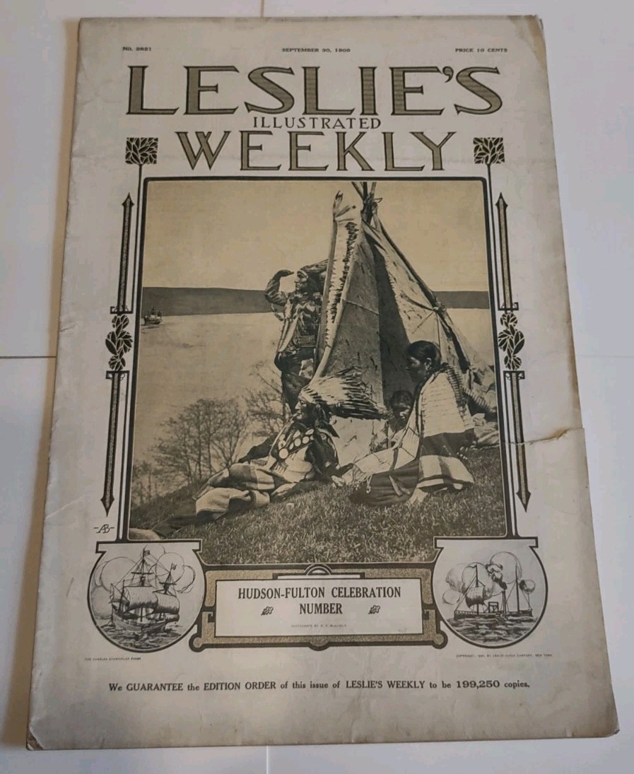 Damaged September 30 1909 Leslie\'s Weekly Hudson Fulton Cover Cobb Baker Collins
