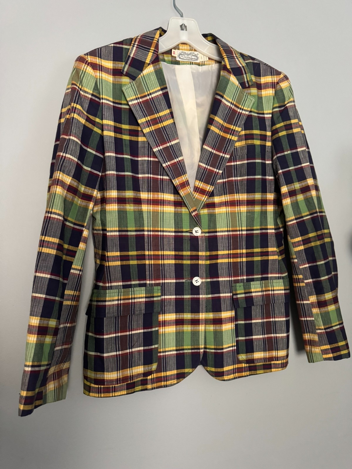 Vintage 70s The Villager Plaid Linen Blazer Jacket Bold Madras Academic L 16 Vintage 70s The Villager Plaid Linen Blazer Jacket Bold Madras Academic L 16