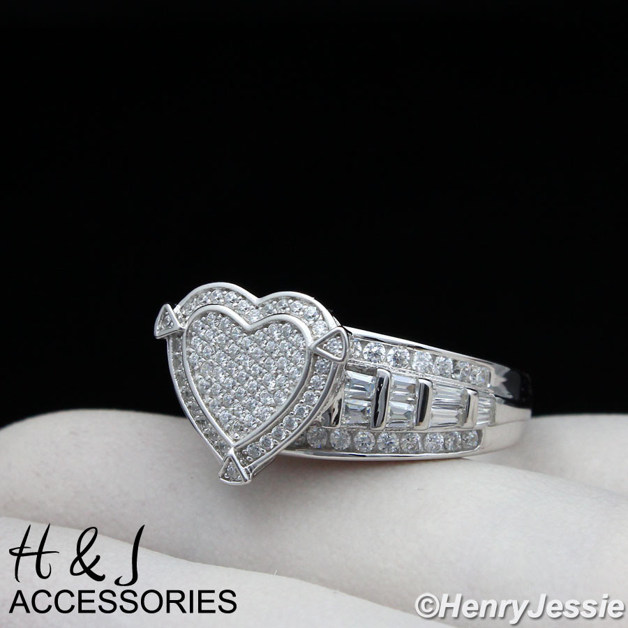 WOMEN 925 STERLING SILVER ICY BLING CZ HEART SHAPE ENGAGEMENT RING SIZE 6-9*SR88