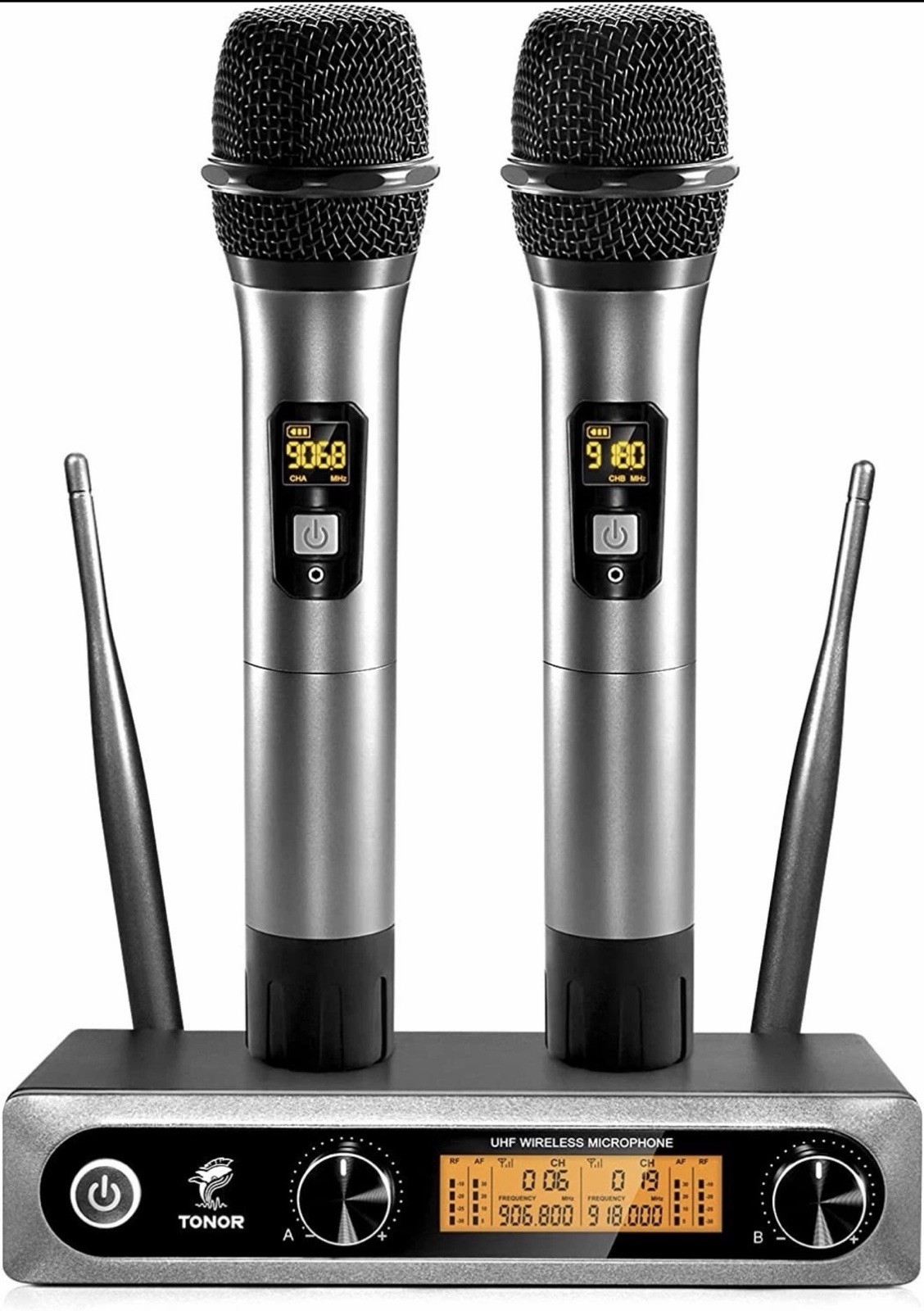 TONOR Wireless UHF Mic System Dual Cordless Dynamic Handheld Microphone TW820