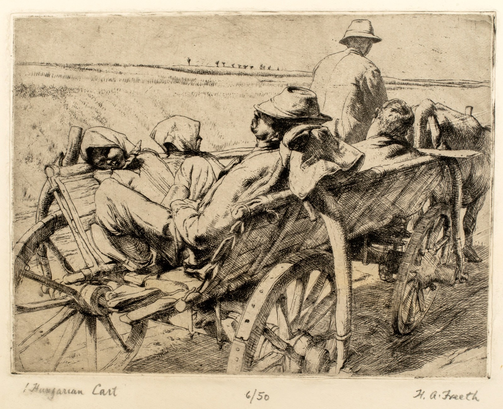 1938 British Original Etching, Hubert Andrew Freeth (1912-1986) Hungarian Cart