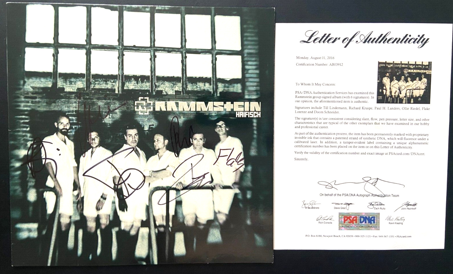 RAMMSTEIN FULL BAND SIGNED HAIFISCH ALBUM VINYL GERMANY TILL LINDEMANN +5 PSA