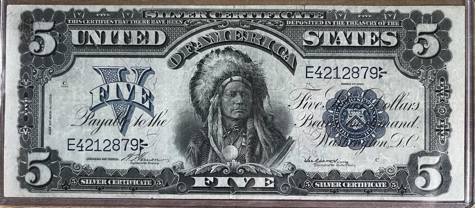 1899 $5 Chief Silver Certificate Fr.274 Vernon McClung. VF-XF Nice Eye Appeal