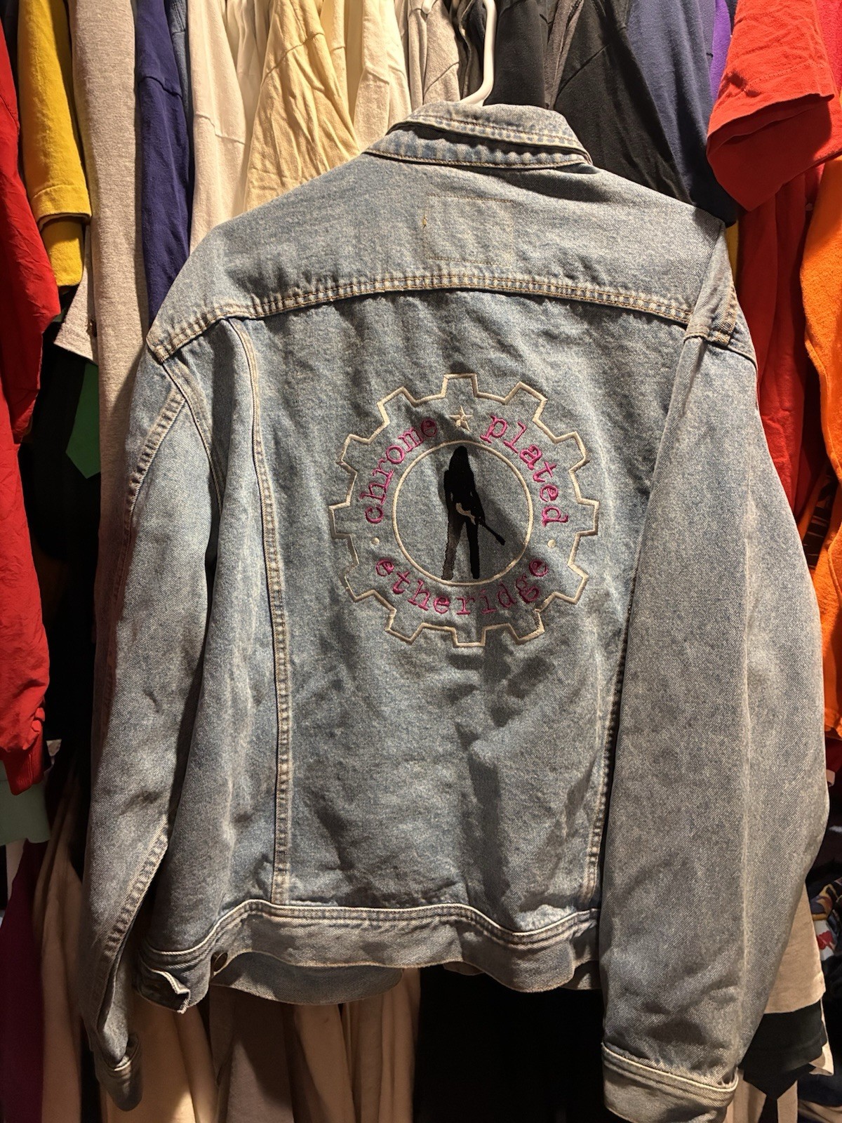 Vintage 90s MELISSA ETHERIDGE Chrome Plated Lee Denim Tour Jean Jacket XL Size
