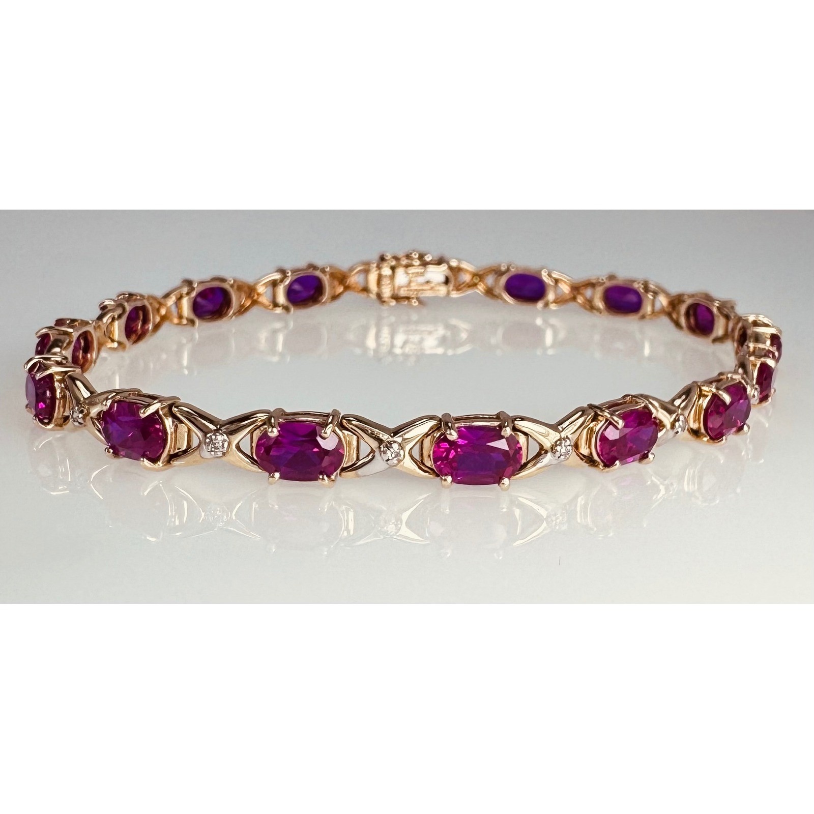 Helzberg 10K Yellow Gold Ruby Diamond XO Tennis Bracelet 7.75