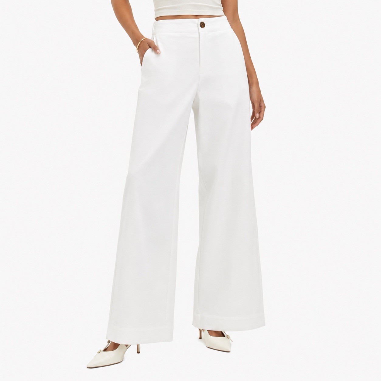 A New Day Women\'s Faux Linen Trousers Mid Rise Wide Leg Stretch White Size 2