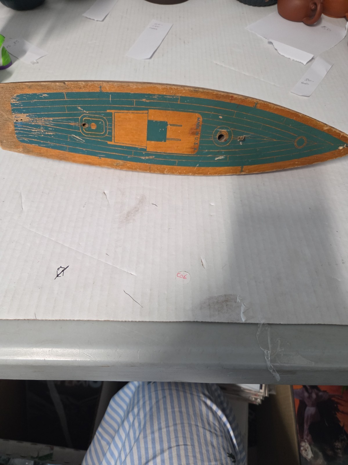 Vintage 1930s-1940s Jacrim Keystone Wooden Pond Sailboat Hull - Restorer Special
