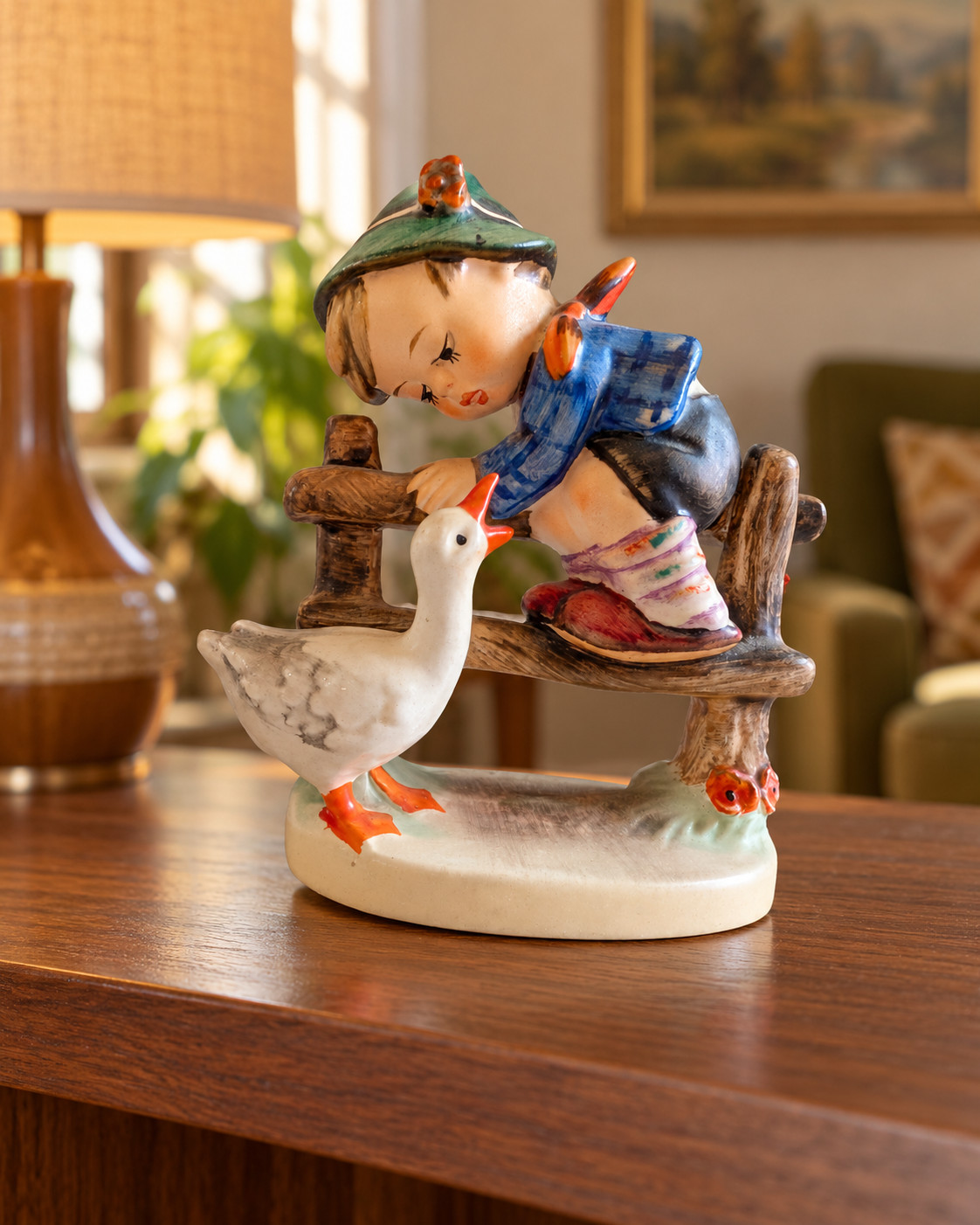 Vintage Goebel M.I. Hummel Barnyard Hero #195 2/0 TMK-3 Boy & Goose
