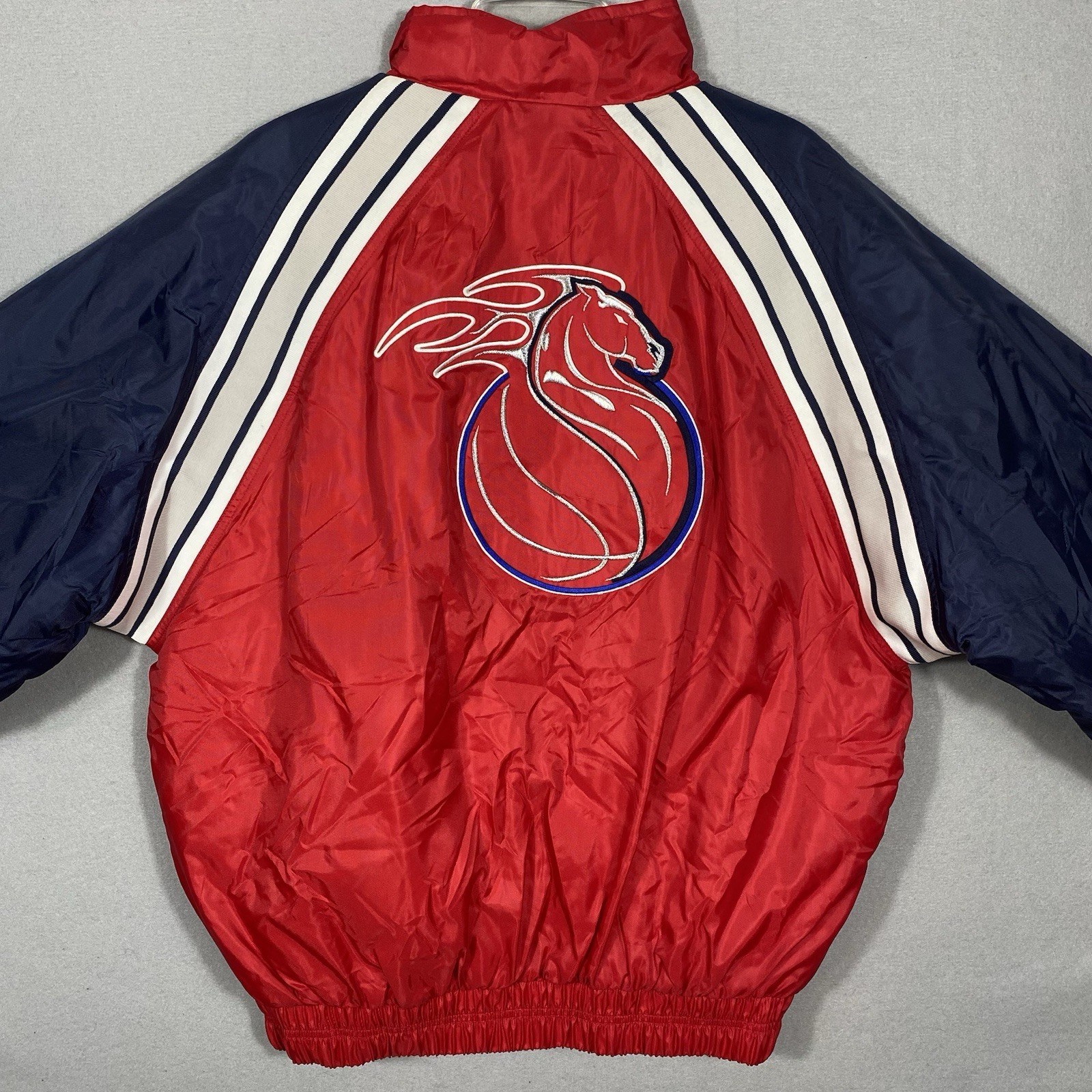 Vintage Reebok Detroit Pistons NBA Puffer Jacket Red Blue Large Flaming Horse