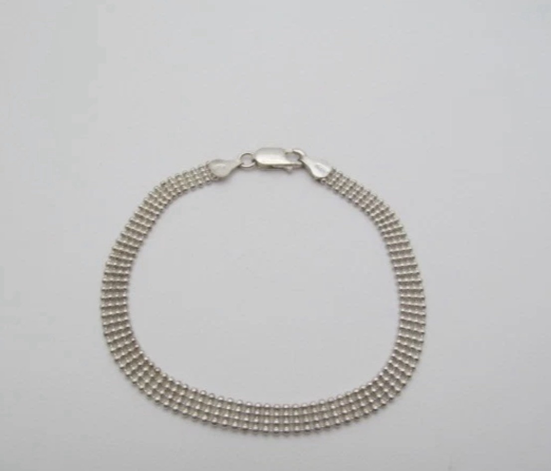 Vintage 925 Sterling Silver Four Row Micro Round Ball Bead Chain Bracelet Vintage 925 Sterling Silver Four Row Micro Round Ball Bead Chain Bracelet