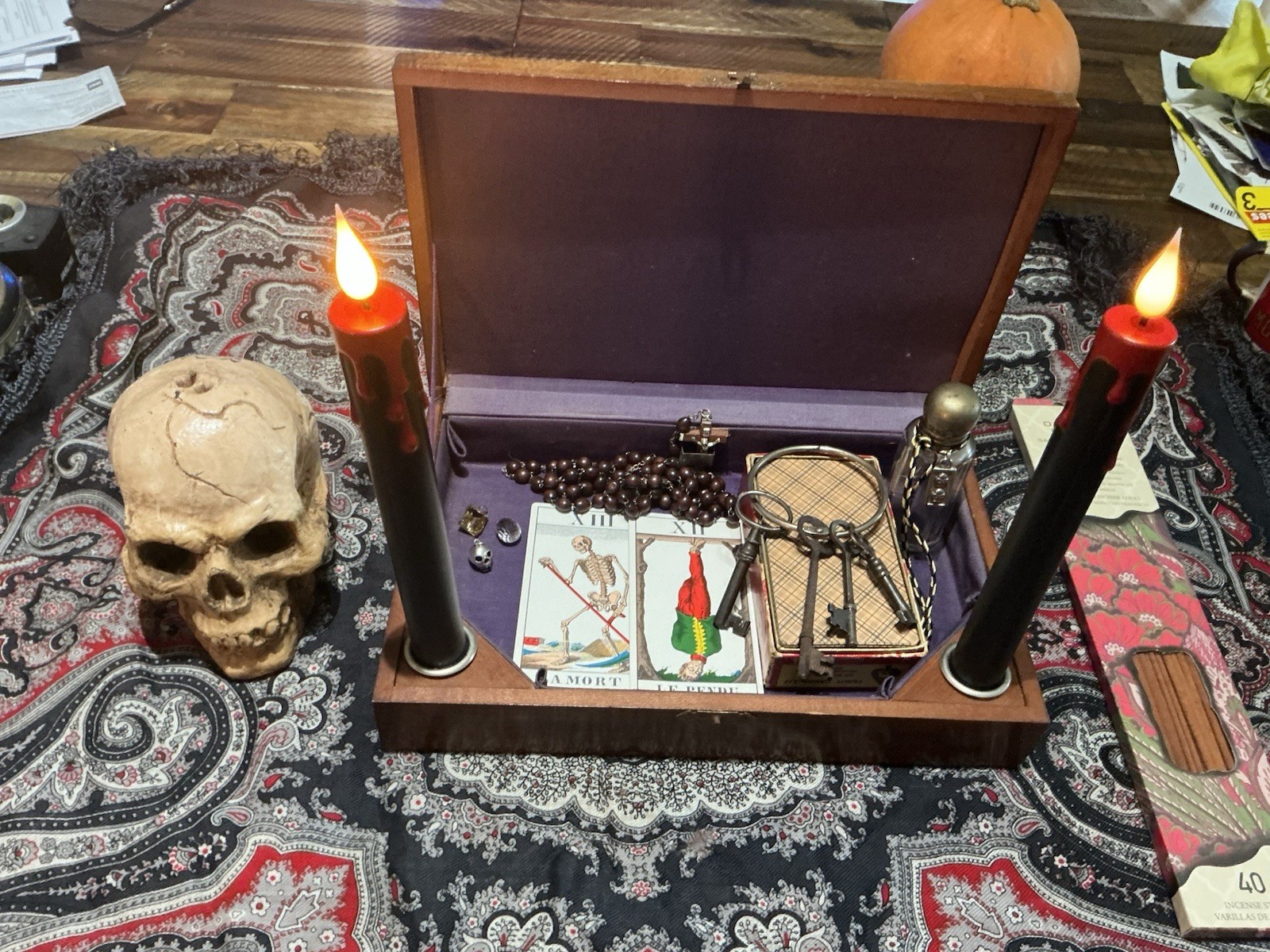 Antique 1900’s Last Rites Gothic Alter Kit Box Vintage Skull Tarot Crystal Key