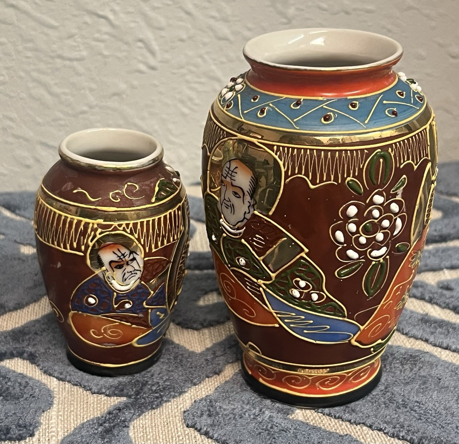 vintage Japanese Satsuma Moriage ceramic vases hand-painted Traditional vintage Japanese Satsuma Moriage ceramic vases hand-painted Traditional