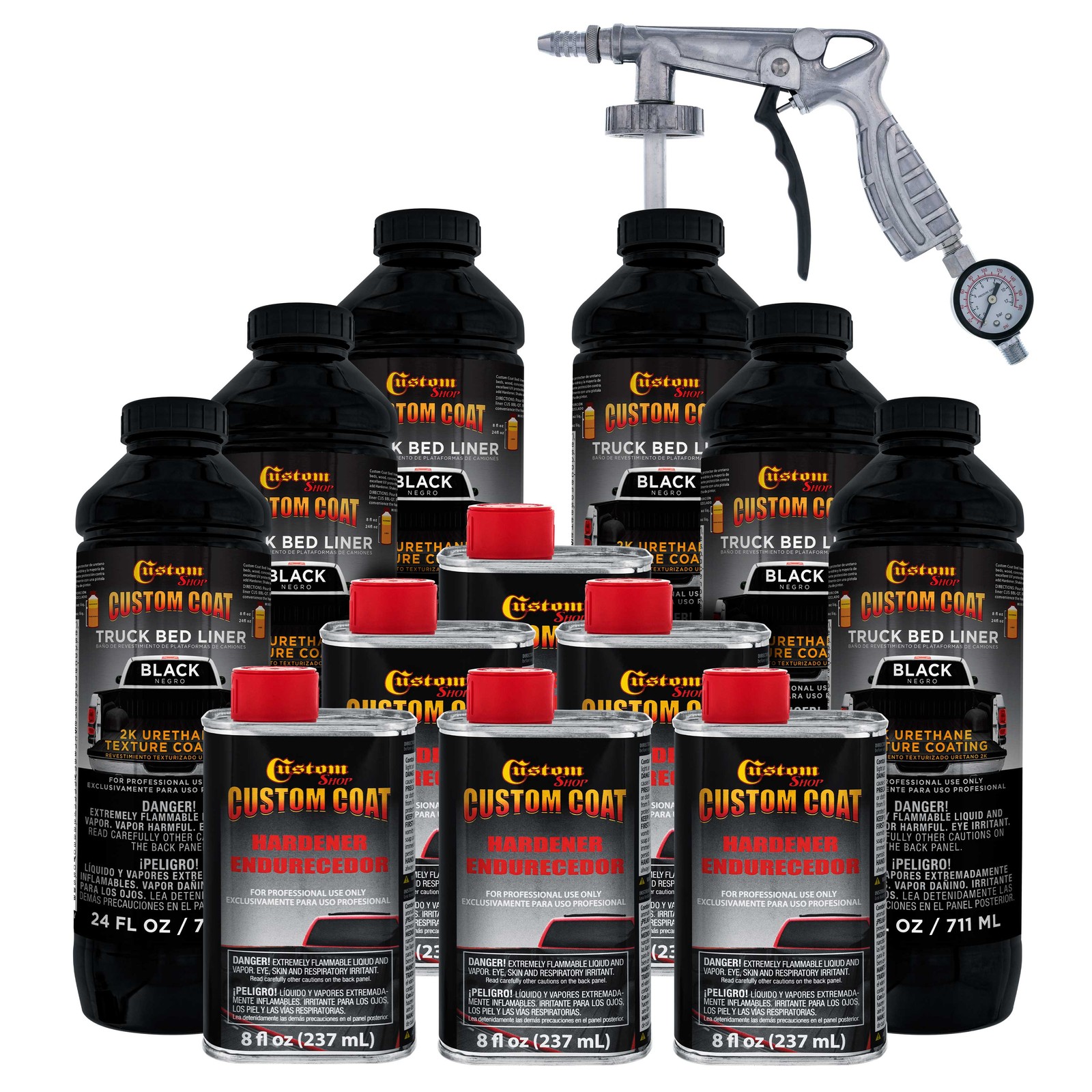 Bed Liner CUSTOM COAT BLACK 1.5 Gal Urethane Spray-On Truck Kit FREE Spray Gun