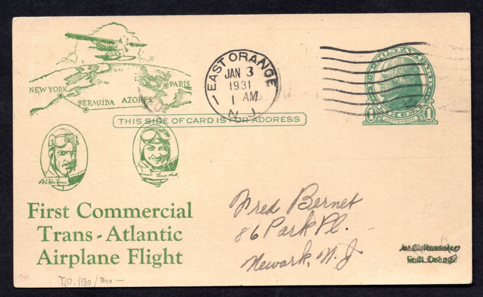 Us 1931 First Commercial Flight New York Bermuda Azores To Paris With Stop Over