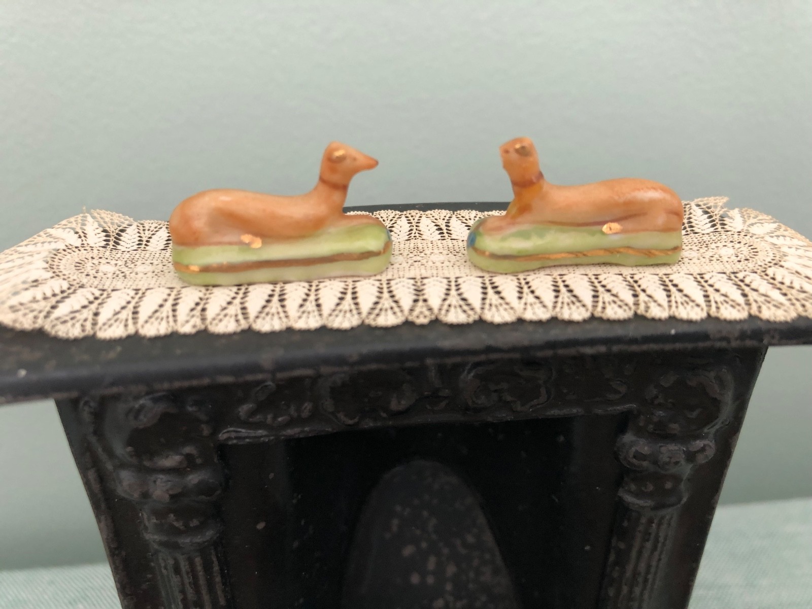 Antique Miniature Staffordshire Hearth Dogs 1:12