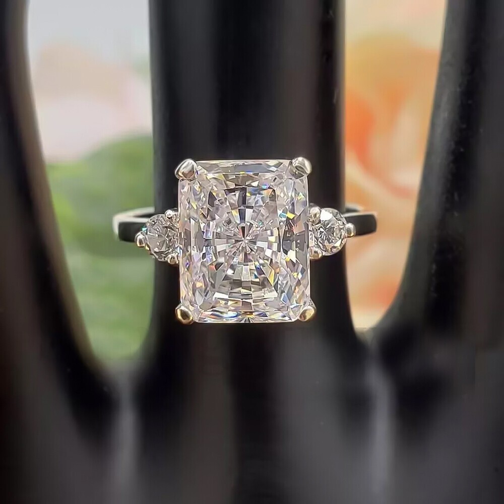 RARE 3.50 Ct Radiant Cut Off White Diamond Ring in Certified 925 Silver