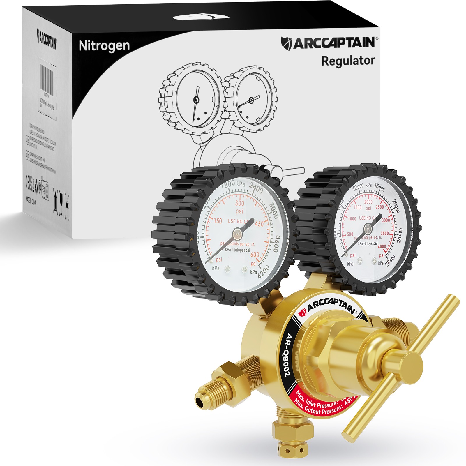 ARCCAPTAIN Nitrogen Regulator 0-600 PSI Delivery Pressure 1/4'' Male Flare Outle