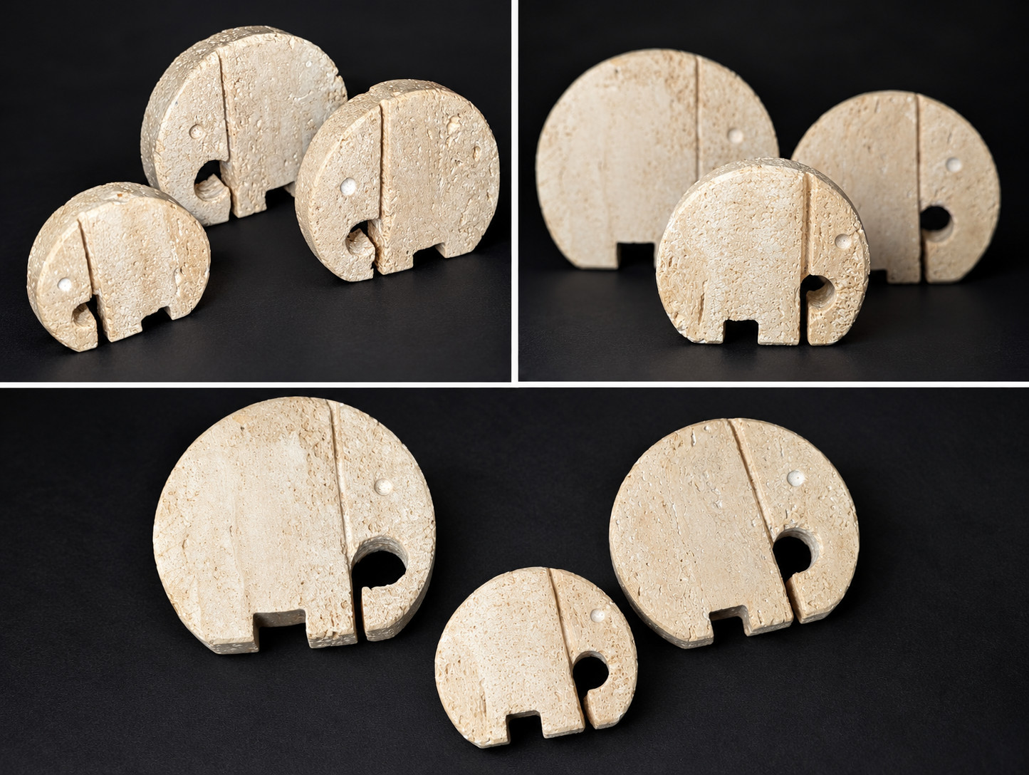 Vintage Italian Style Travertine Elephant Family Set of 3 Mid Century Modern MCM