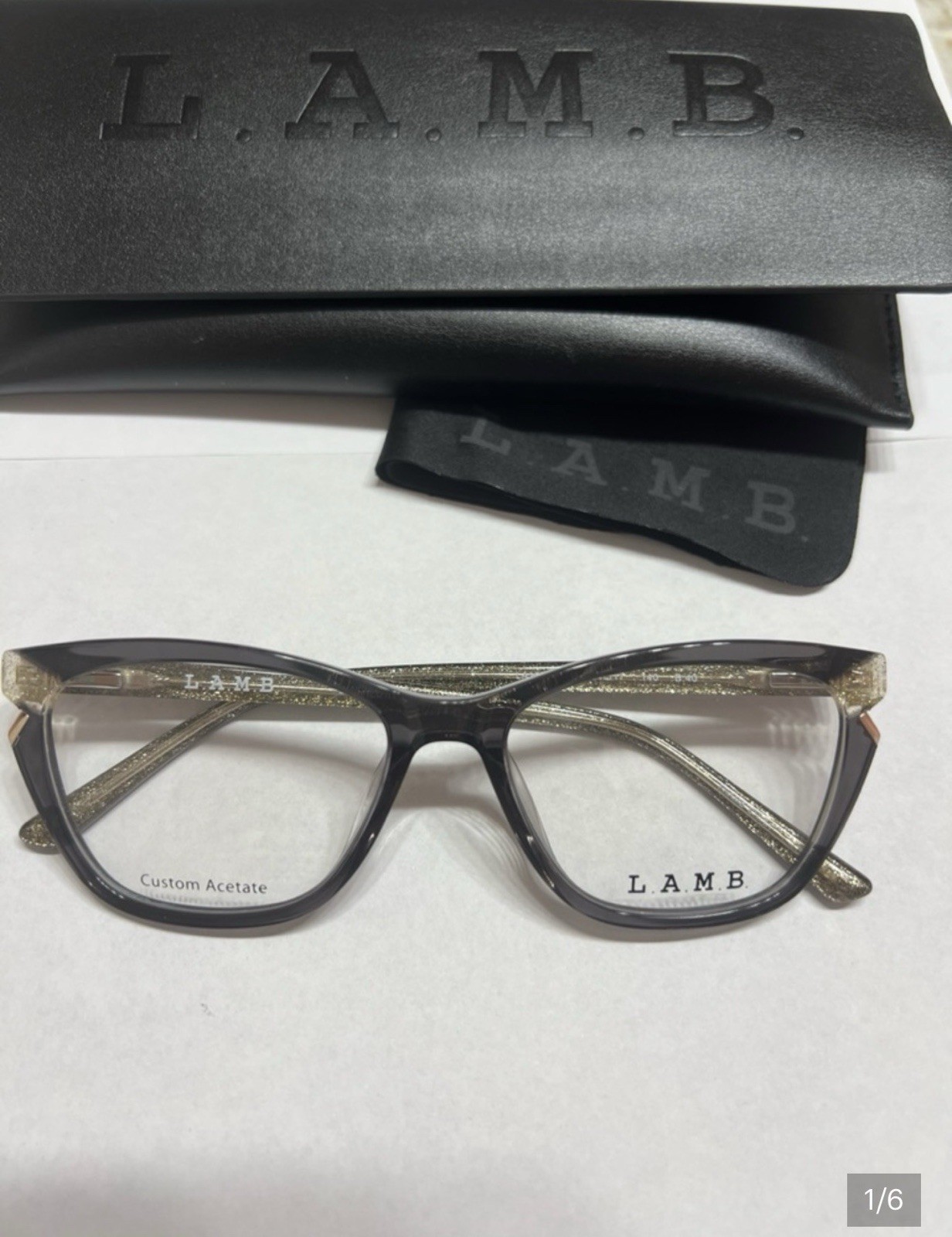 NEW L.A.M.B. LA107 GRY GREY GOLD GLITTER AUTHENTIC EYEGLASSES 54-17