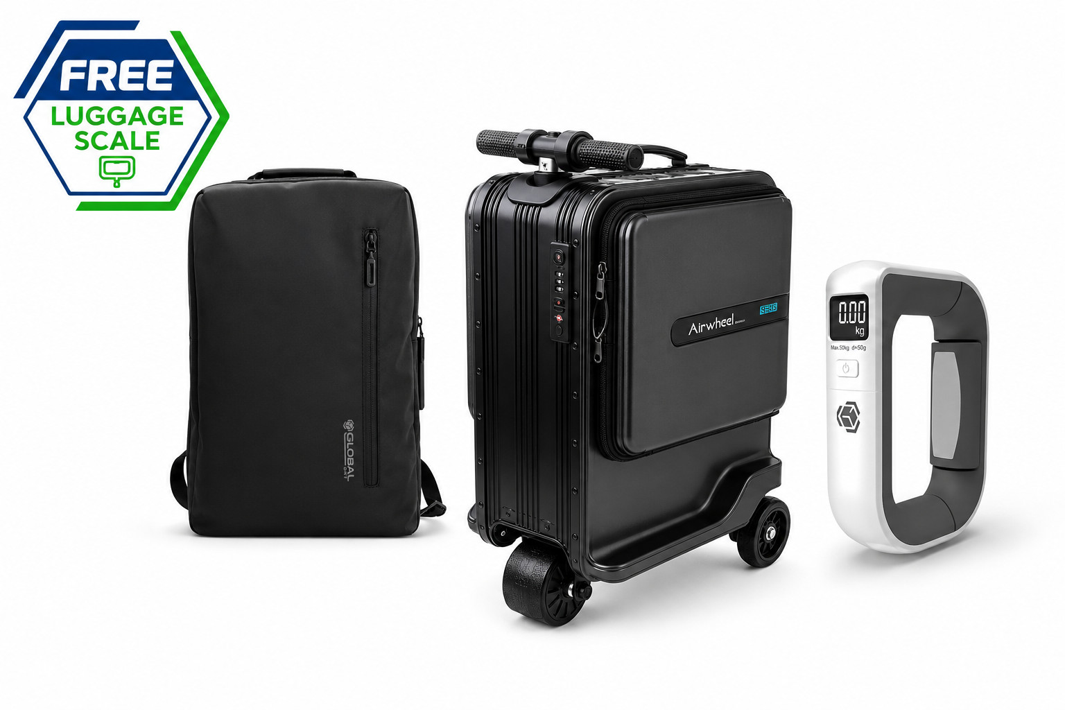 Airwheel SE3S Smart Luggage + Global DRT Backpack + FREE Luggage Scale TSA USB