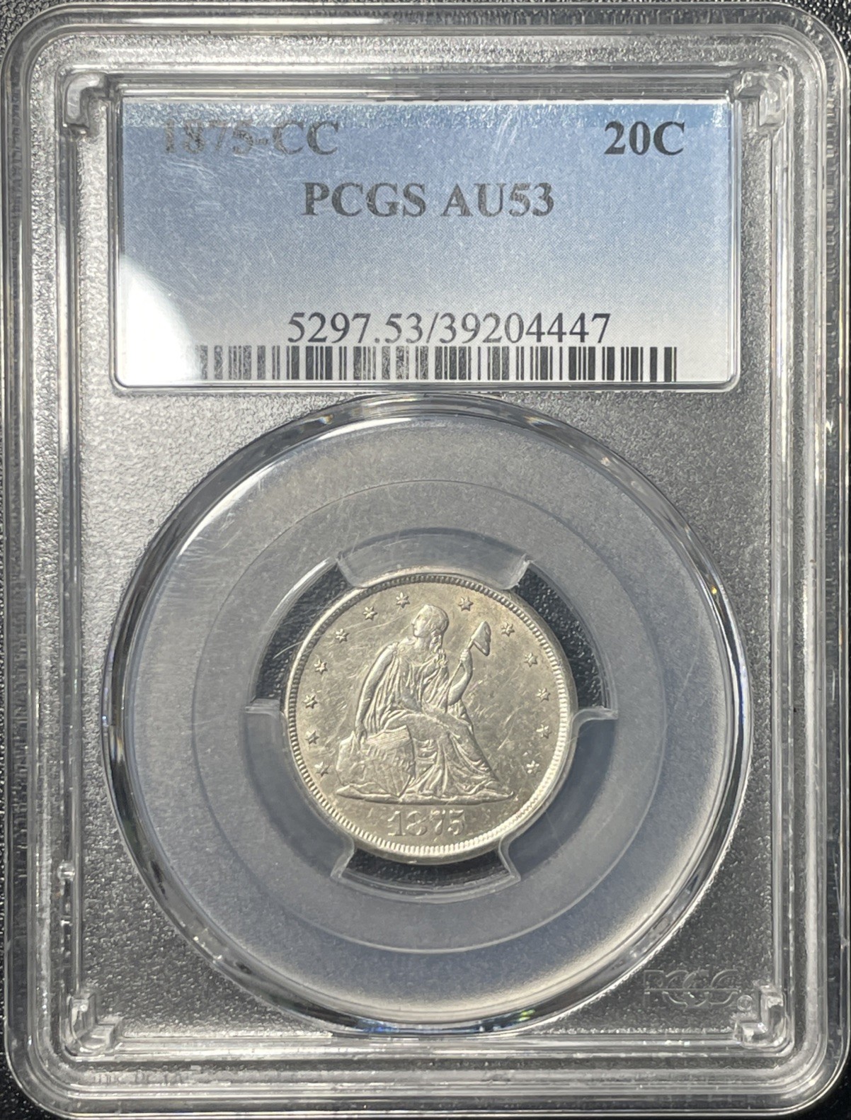 1875-CC Twenty Cent Piece 20c PCGS AU53 Rare Carson City