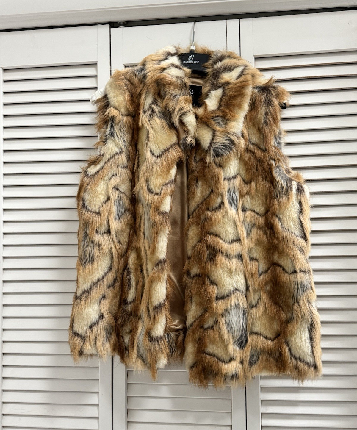 Rachel Zoe womens animal print jacket brown tan black long sleeve short sz S