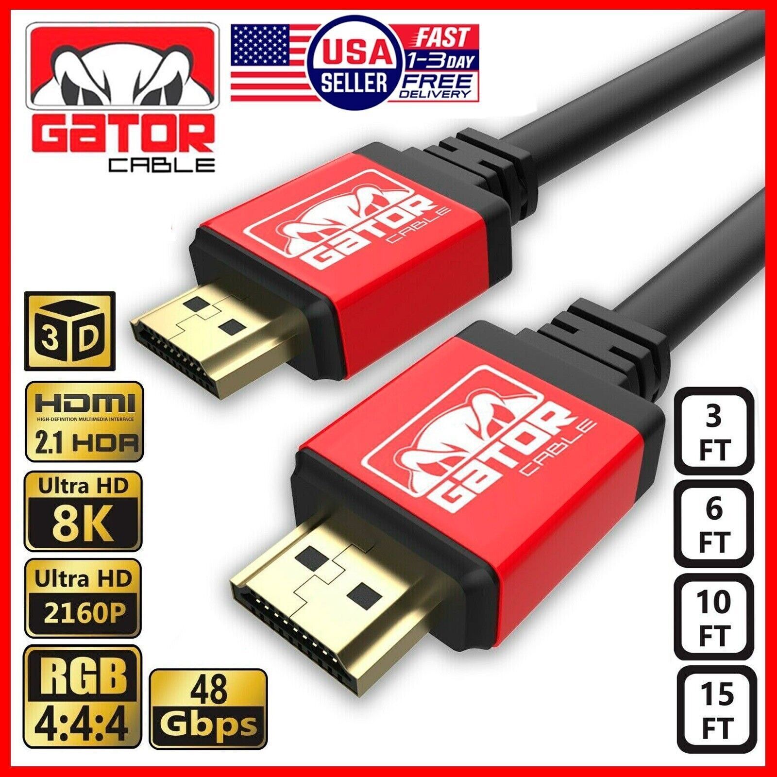 8K HDMI Cable 2.1 UHD HDTV 3D 2160P HDR 60Hz 48Gbps Dolby HDCP 2.2 RGB 4:4:4