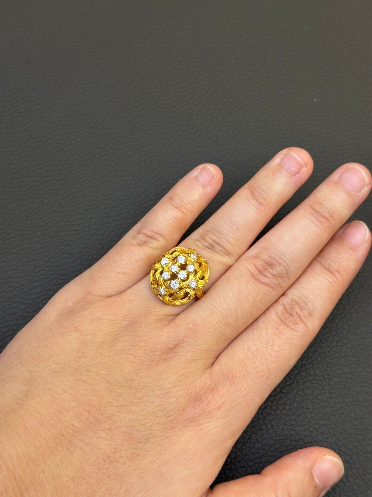 Vintage 14K Yellow Gold Domed Diamond Cocktail Ring - 0.35ctw, 6.6g