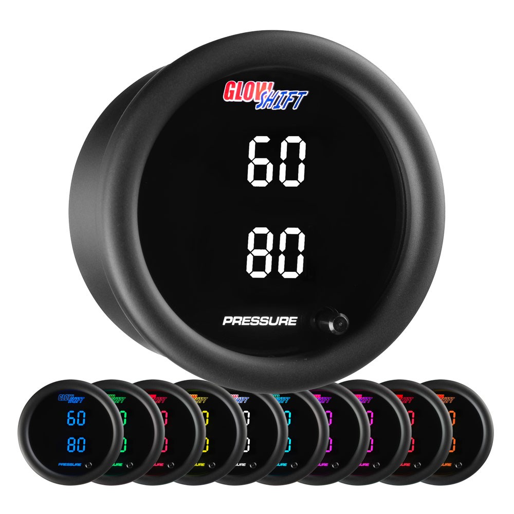 GlowShift Dual Digital Boost, Oil Press, Fuel Pressure Gauge w/ Sensor, 10 Color