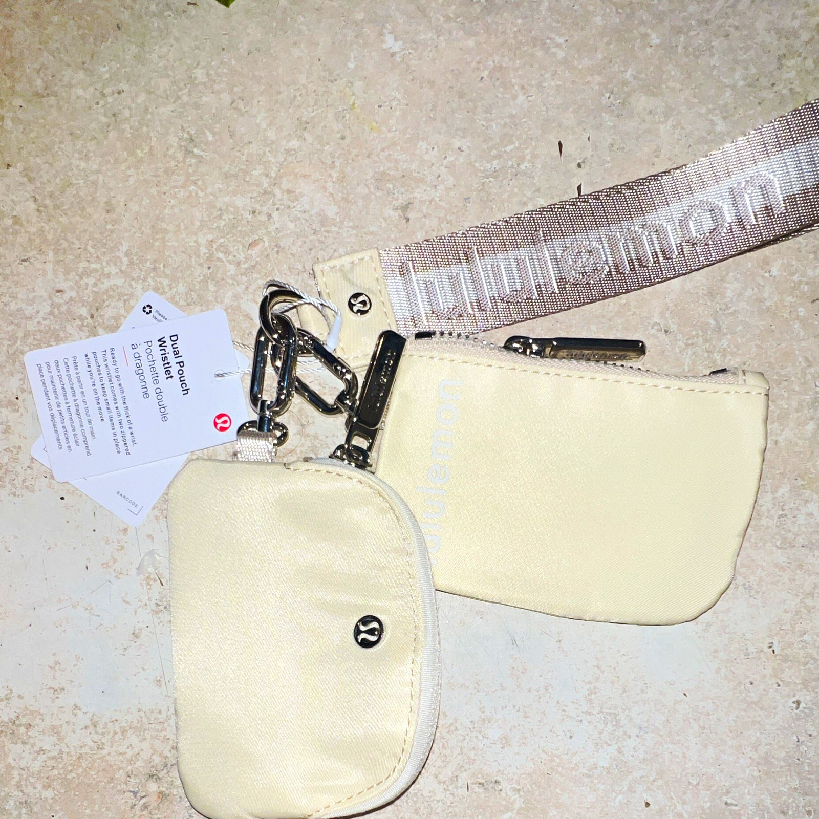 lululemon Dual Pouch Wristlet Keychain Clip Set White Logo Detachable Zipper lululemon Dual Pouch Wristlet Keychain Clip Set White Logo Detachable Zipper