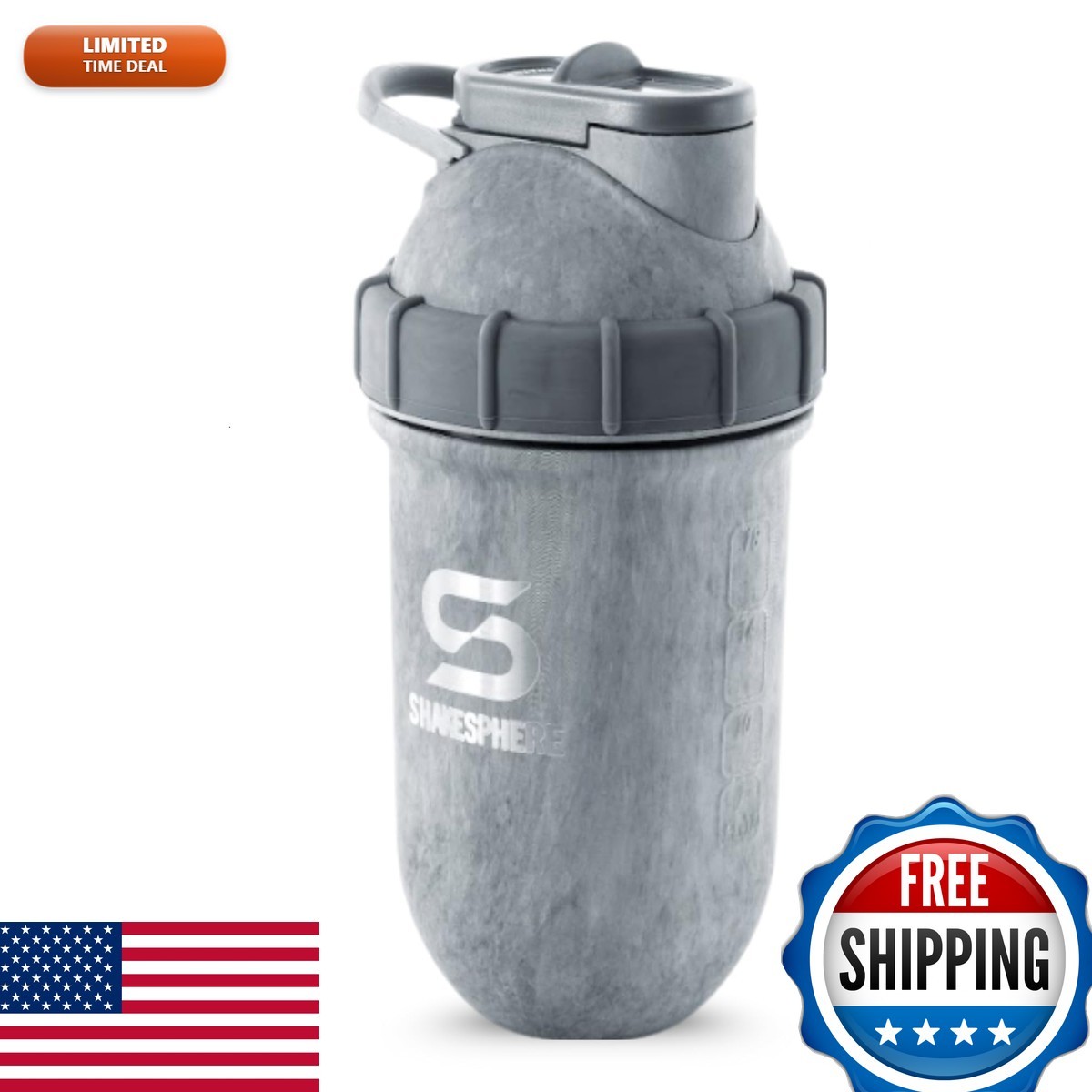SHAKESPHERE 24oz Stainless Steel Protein Shaker Insulated Concrete SHAKESPHERE 24oz Stainless Steel Protein Shaker Insulated Concrete
