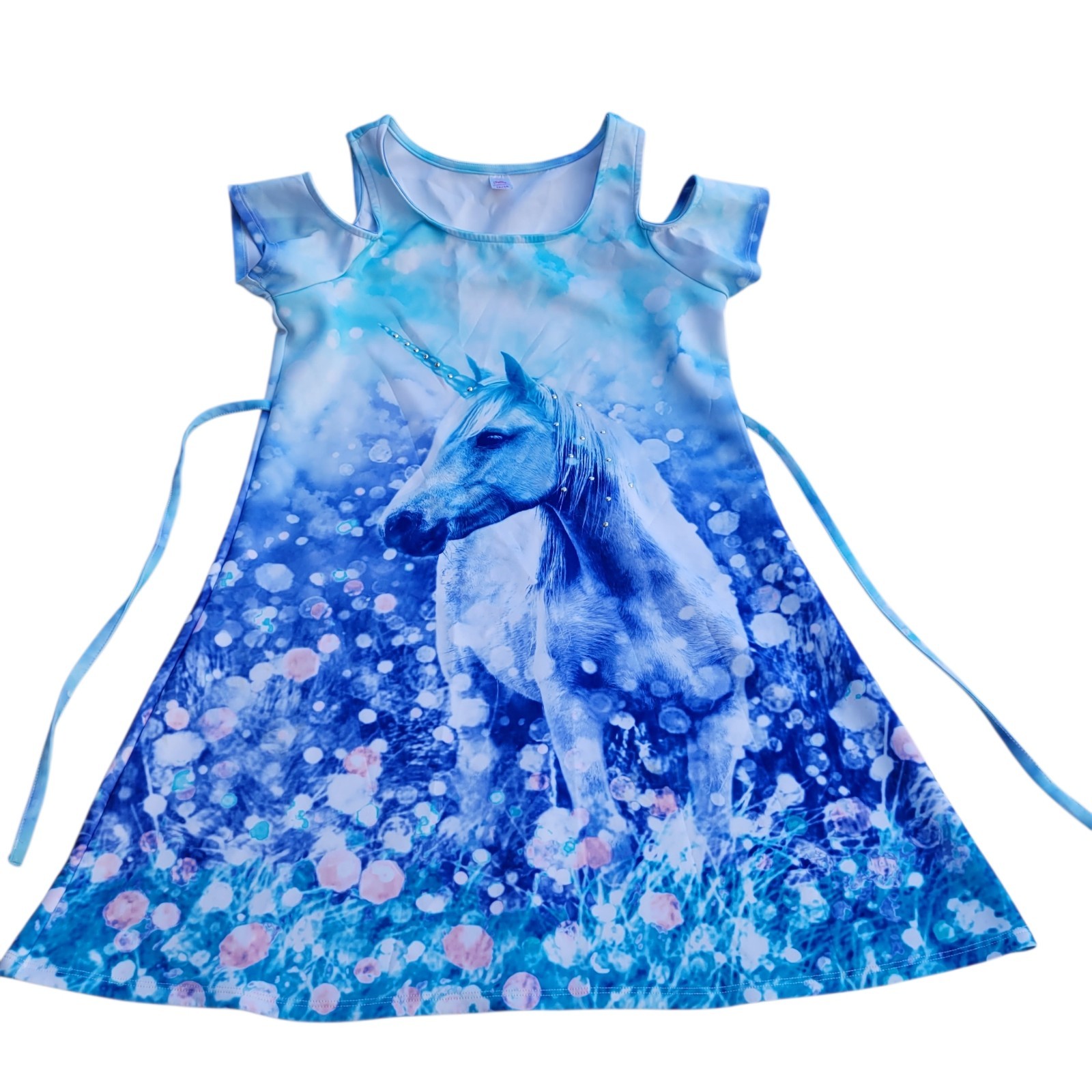 Justice Unicorn Girls Cold-Shoulder Dress Size 16/18 Blue White Purple Justice Unicorn Girls Cold-Shoulder Dress Size 16/18 Blue White Purple