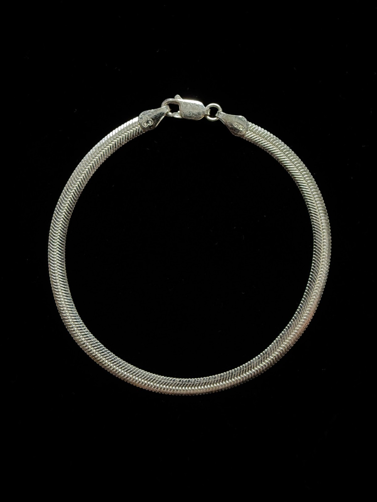 Vintage Flat Snake Sterling Silver Chain Bracelet 925 Simple Everyday Minimal