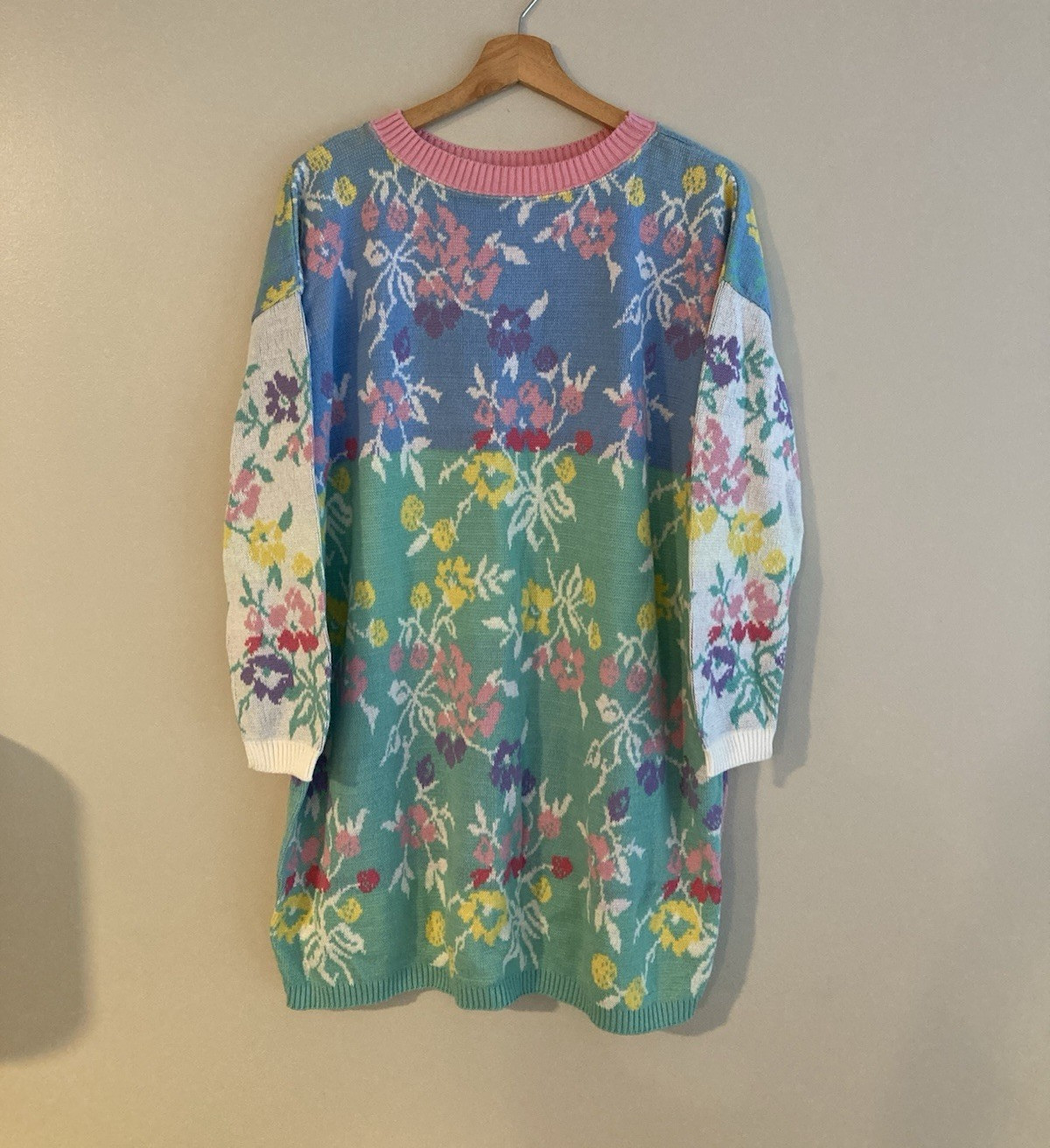 RARE Vintage 80s Betsey Johnson Floral Cotton Sweater Dress Punk Label