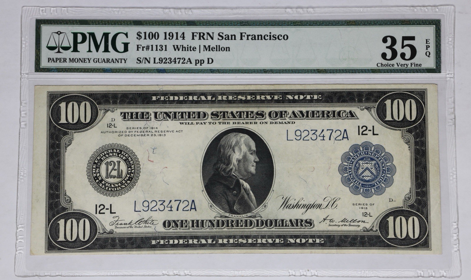 1914 $100 Federal Reserve Note FR.1131 PMG VF35 EPQ ‼️RARE IN EPQ - STELLAR‼️