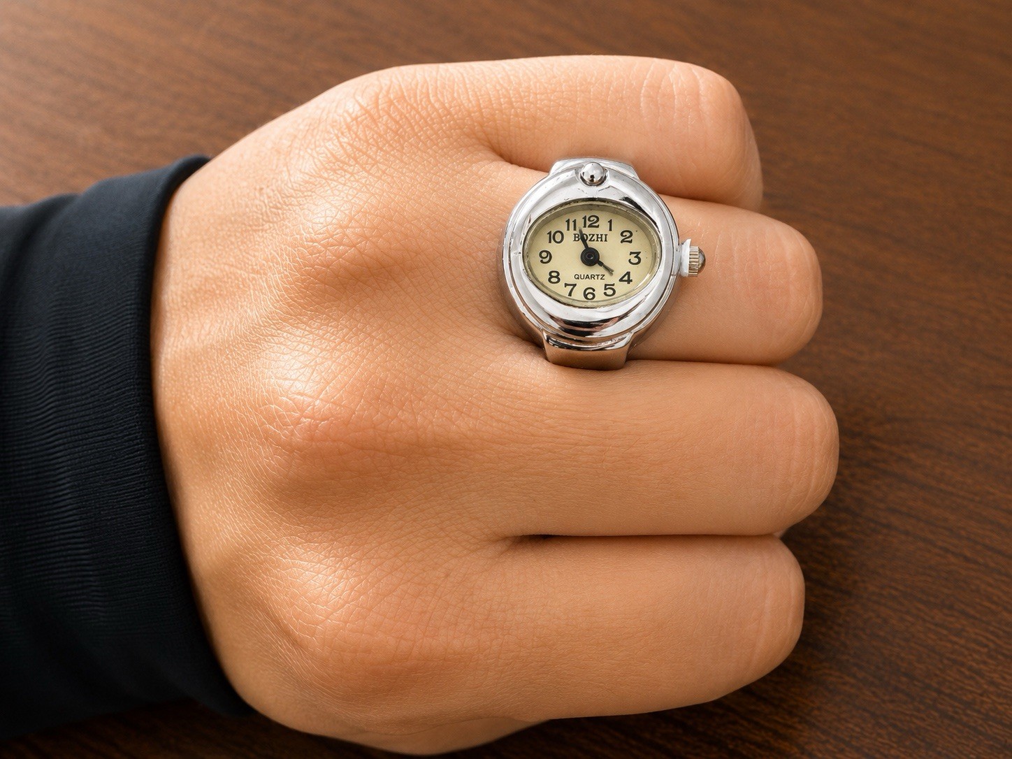 Vintage Ring Watch Silver Tone Beige Dial Stretch Vintage Ring Watch Silver Tone Beige Dial Stretch
