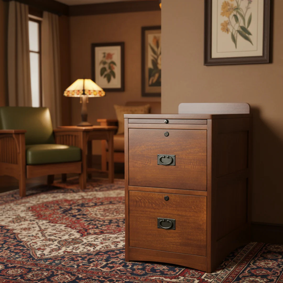Mission Oak 2 Drawer File Cabinet w/ Writing Tray - Walnut Mission Oak 2 Drawer File Cabinet w/ Writing Tray - Walnut