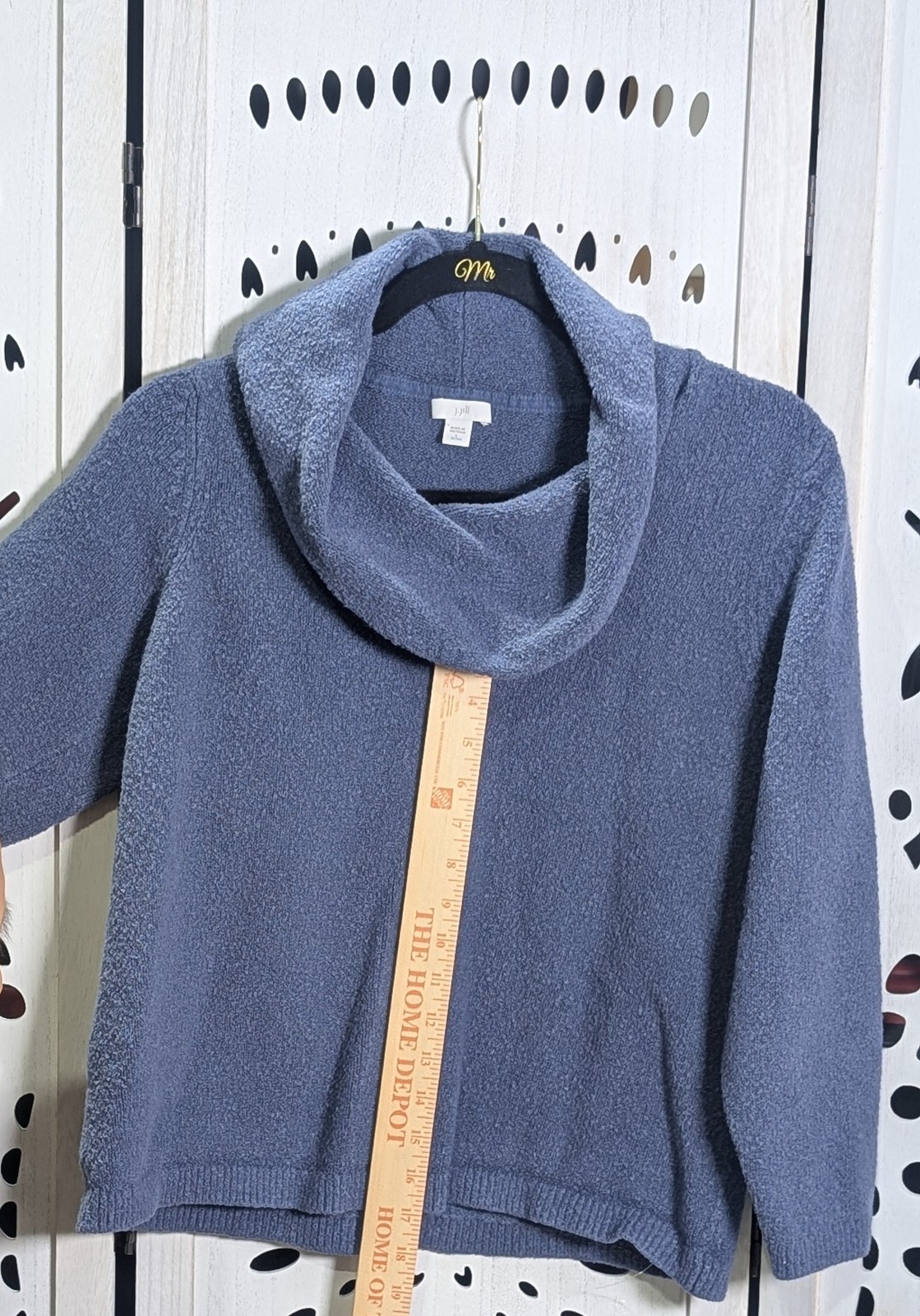J.Jill Chenille Cowl Neck Sweater Blue/Denim Soft Knit 3/4 Sleeve Size
