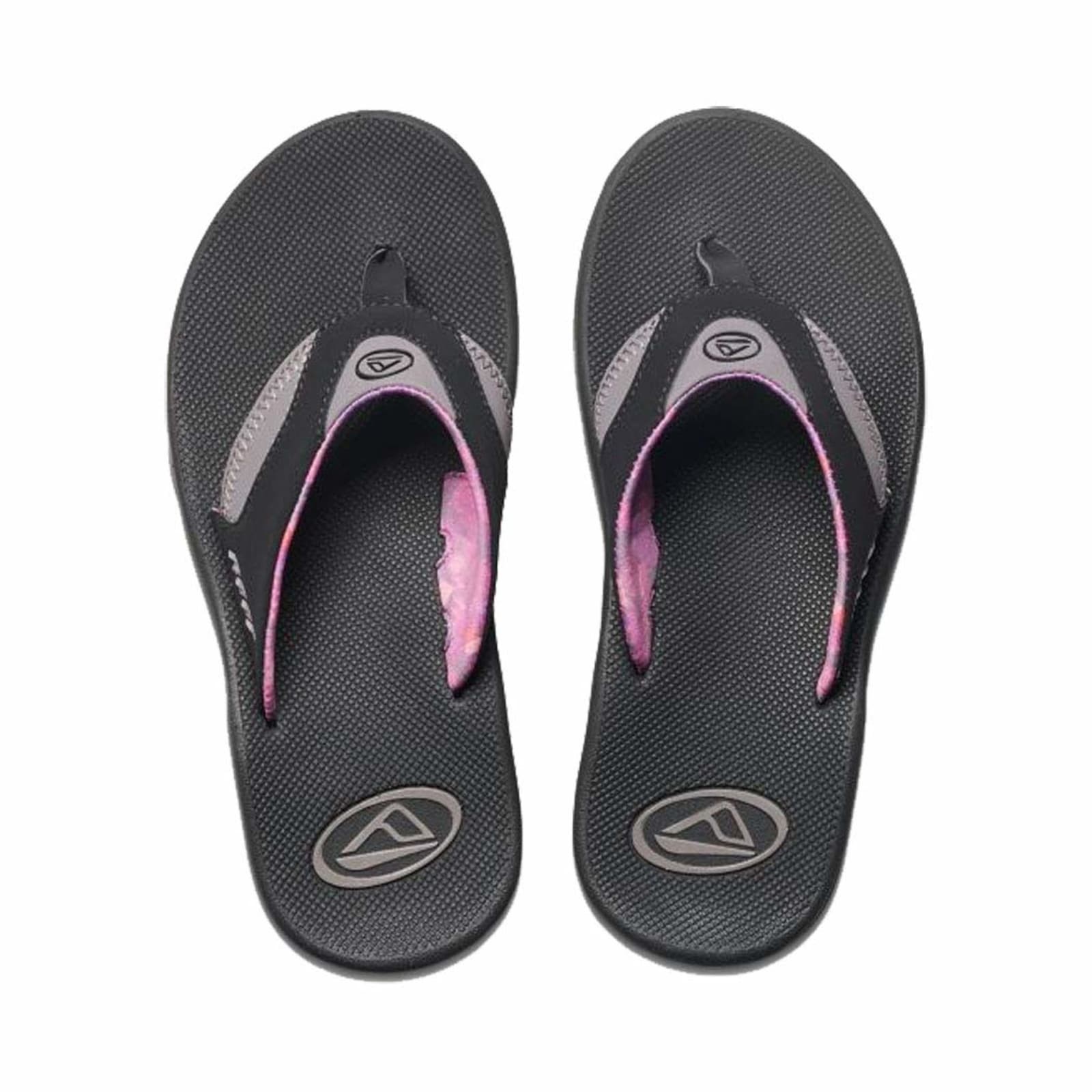 REEF Fanning Women\'s Black Grey Flip Flops 8 Arch Support Bottle Opener