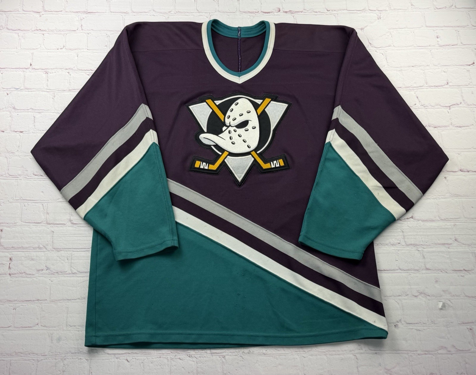 Vtg Mighty Ducks of Anaheim Jersey Mens LG Blank Teal Purple NHL Hockey 90s