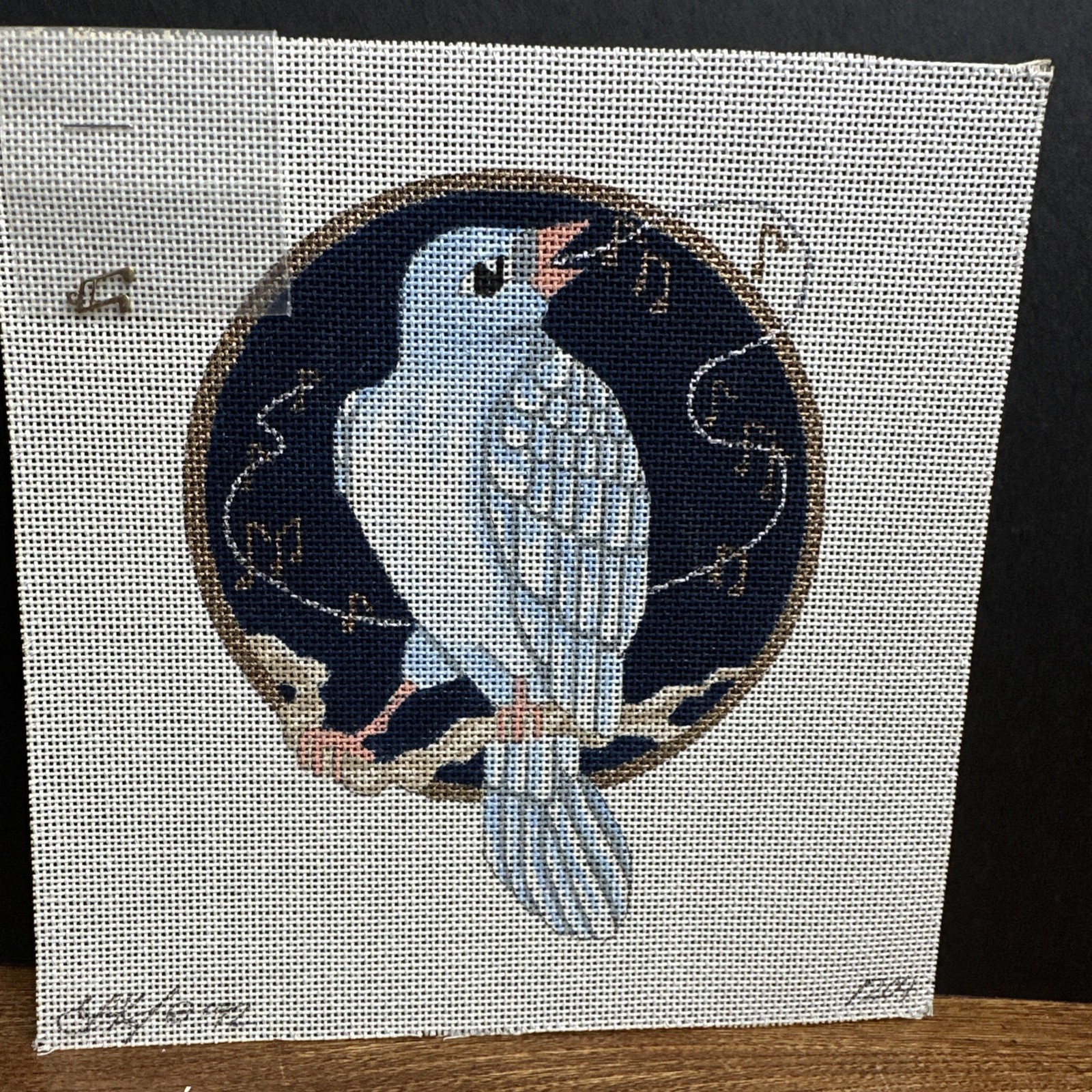 Vtg Hand-Painted 12 Days Christmas Four Calling Birds Needlepoint Canvas 18 Mesh