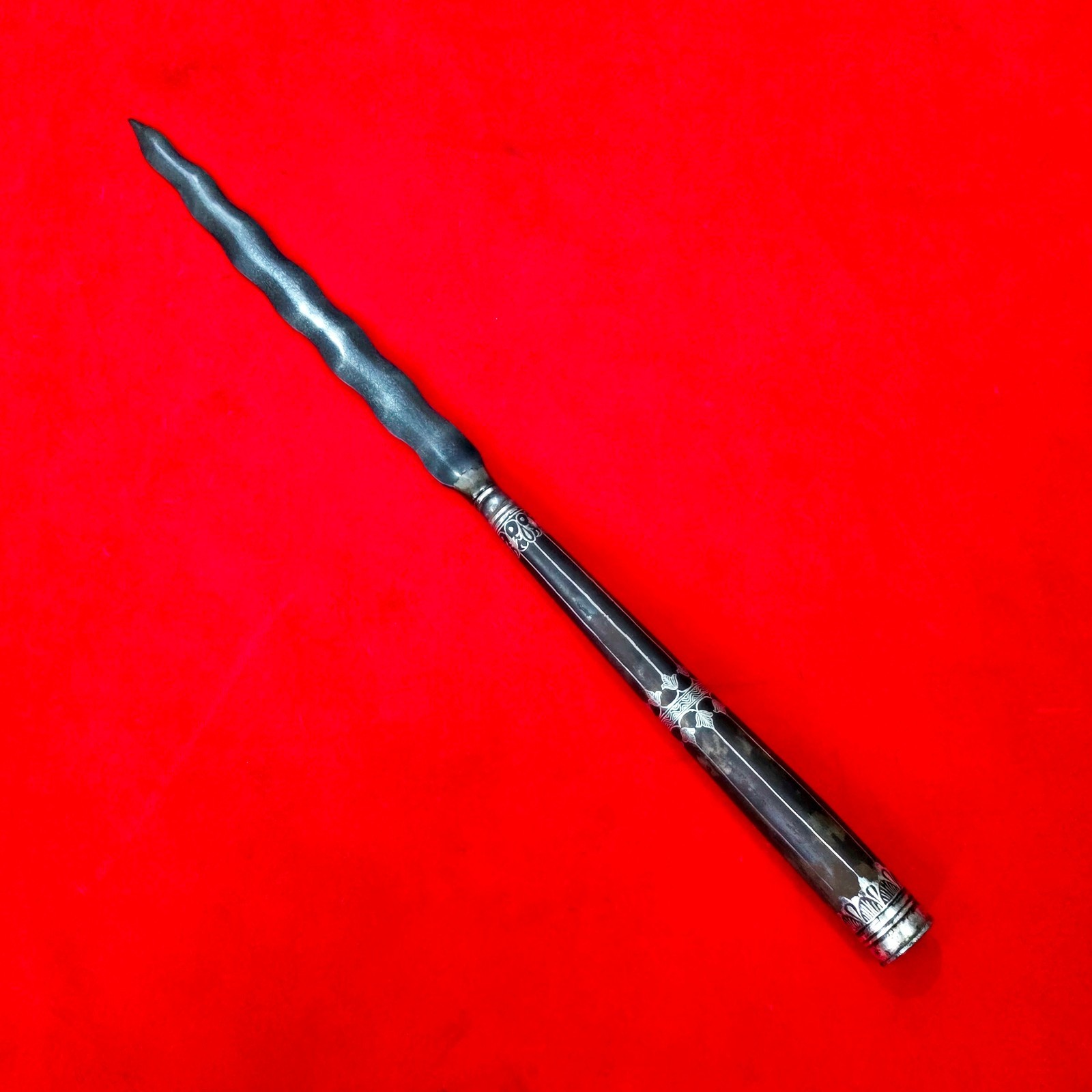 Vintage Indo Persian Mughal Ottoman Turkish Islamic Silver Koftgari Wootz Spear