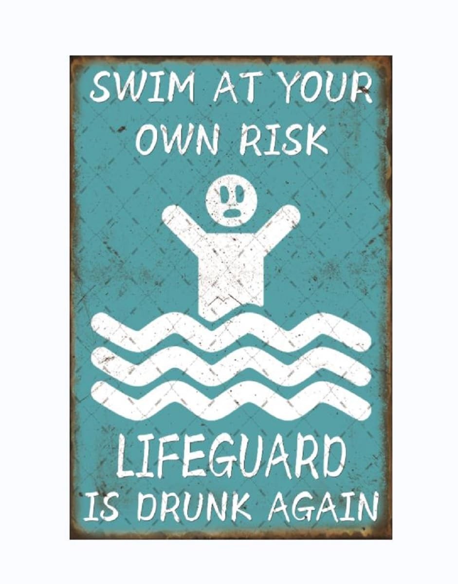 EMOHAT Warning Metal Tin Sign Swim At Your Own Risk Pool 12×8inches, multi EMOHAT Warning Metal Tin Sign Swim At Your Own Risk Pool 12×8inches, multi