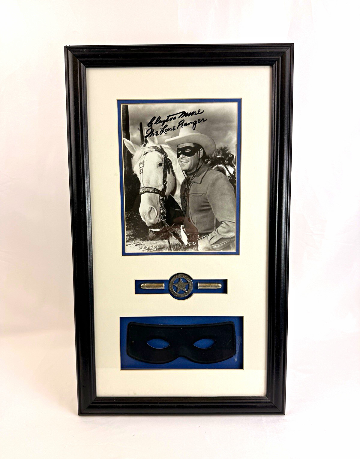 Clayton Moore Signed Autograph The Lone Ranger Framed Photo Display w/ PSC COA Clayton Moore Signed Autograph The Lone Ranger Framed Photo Display w/ PSC COA