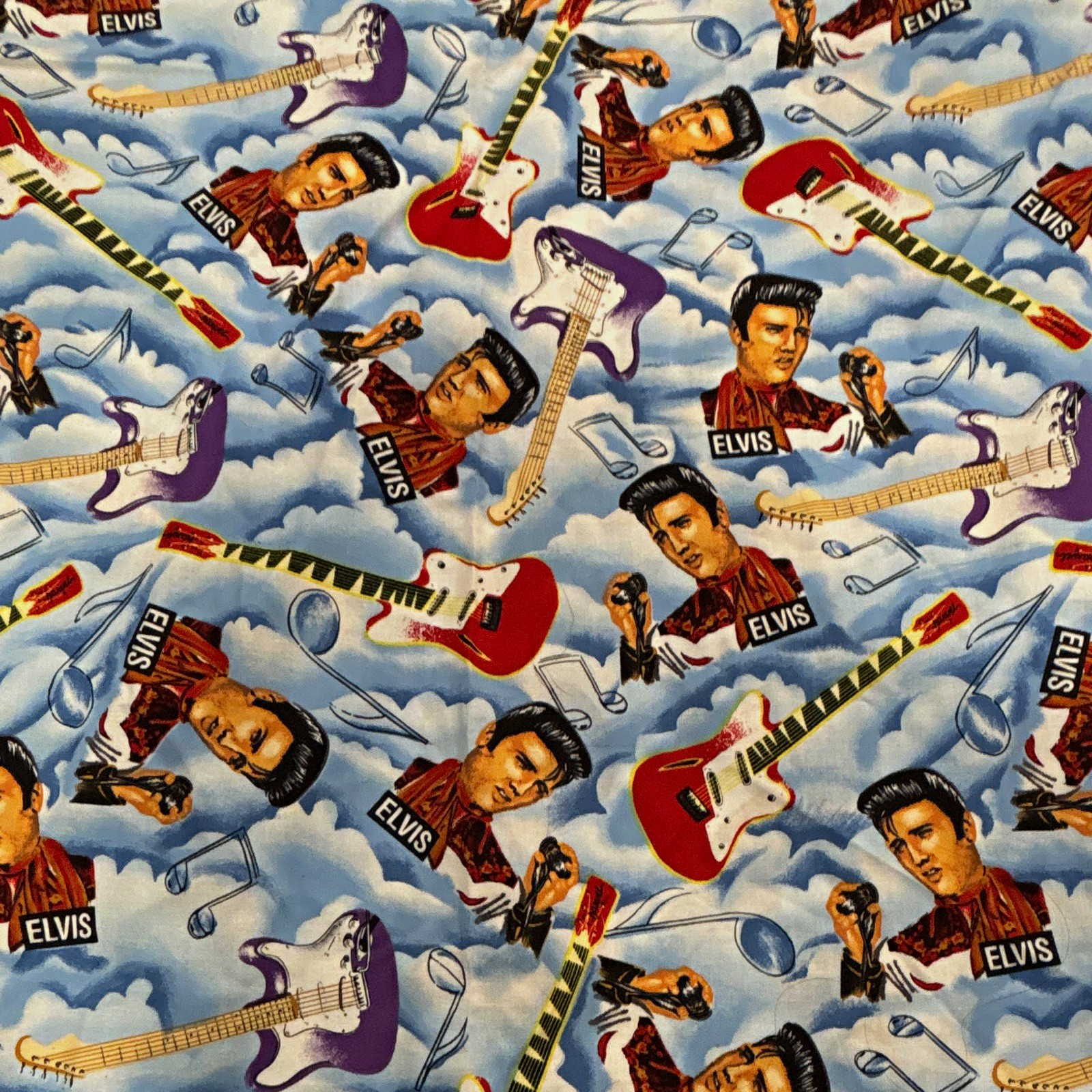 Vintage 1993 Elvis Presley Shamash & Sons Fabric, Elvis in Clouds ~3.3yrds Vintage 1993 Elvis Presley Shamash & Sons Fabric, Elvis in Clouds ~3.3yrds