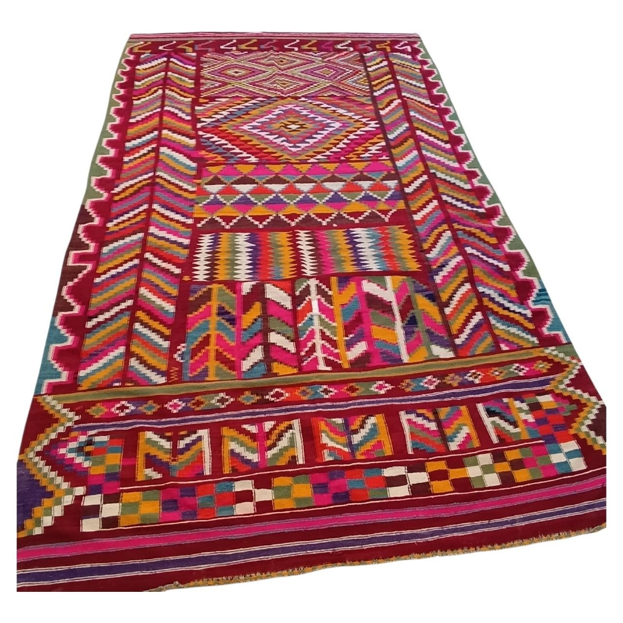 Large Vintage Algerian Berber Wool Rug Tribal Carpet 315x194cm