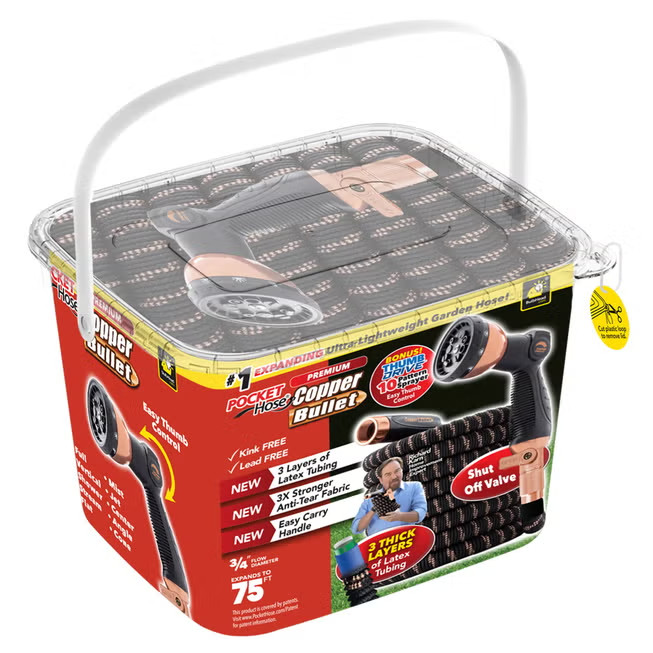 Pocket Hose Copper Bullet with Sprayer Expanding Garden Hose 75.Ft